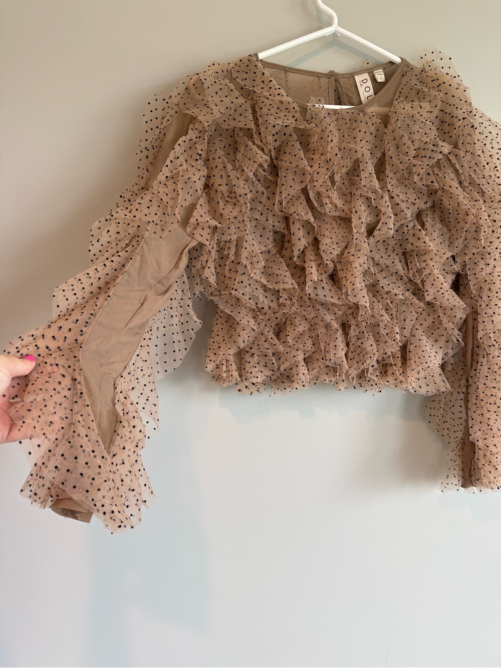Anthropologie Dolan Left Coast Polka Dot Mesh Ruffle Top Size XS - Picture 6 of 13